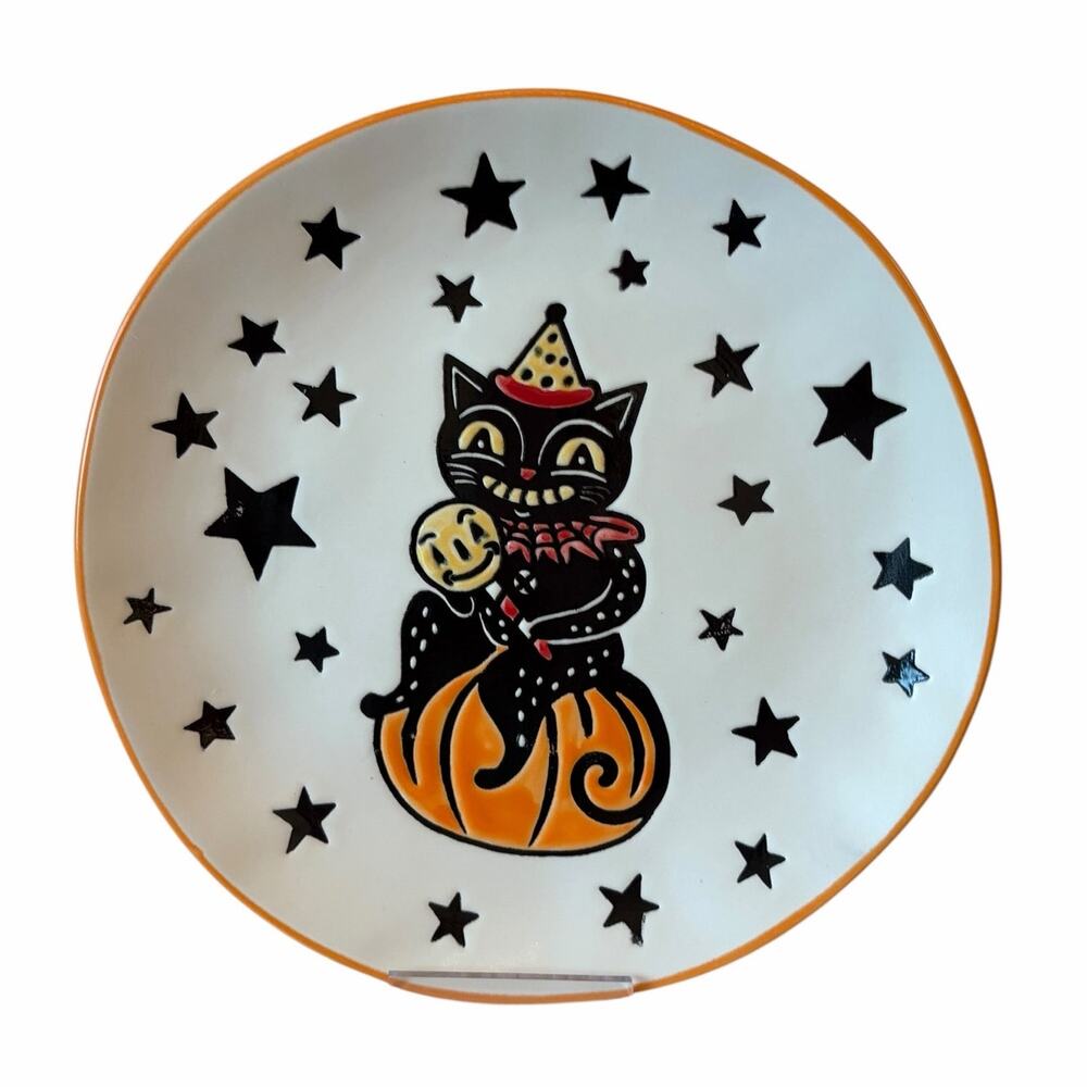 Eli & Ana Moxy Vintage Cat Salad Plates 8in Set of 4 Spooky Retro Halloween New - Picture 2 of 10